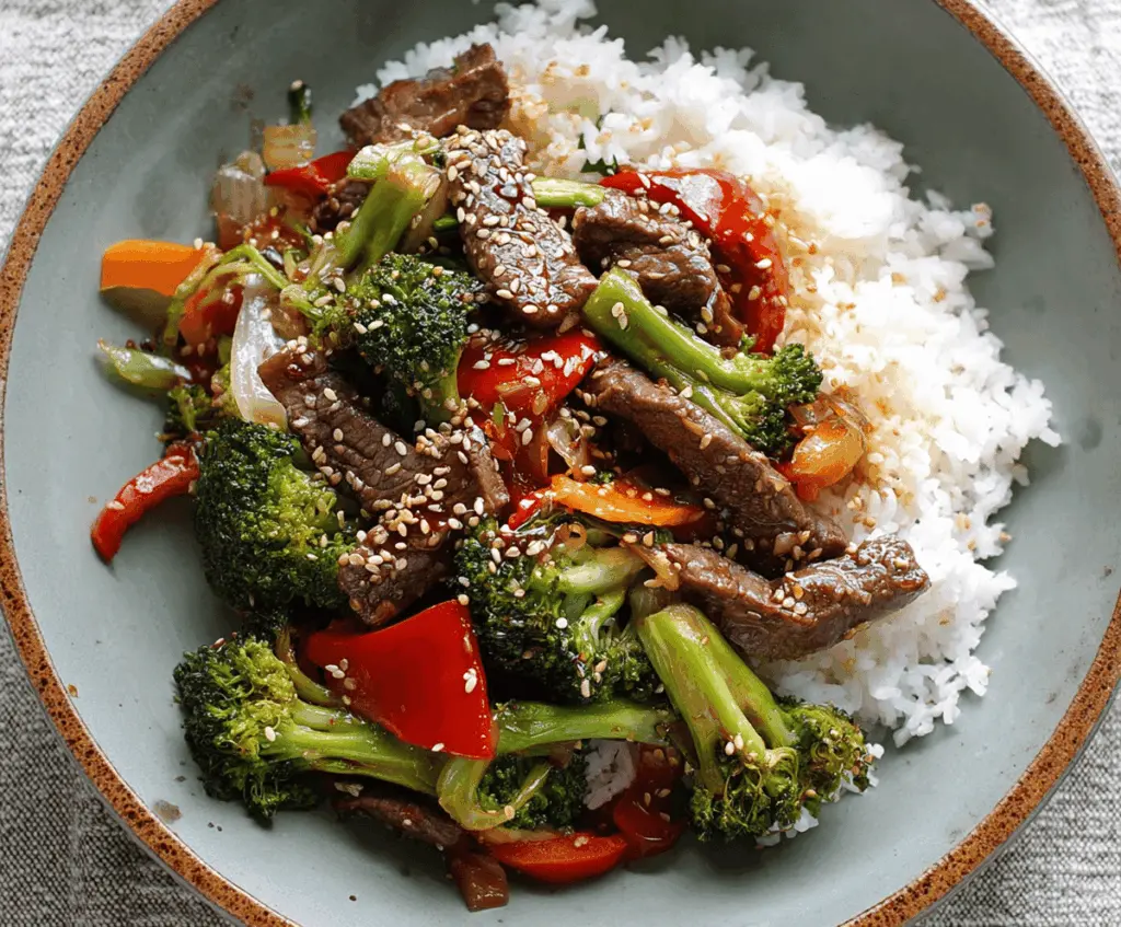 Delicious 30-minute beef stir fry with colorful vegetables served on a plate, perfect for quick and healthy dinner recipes