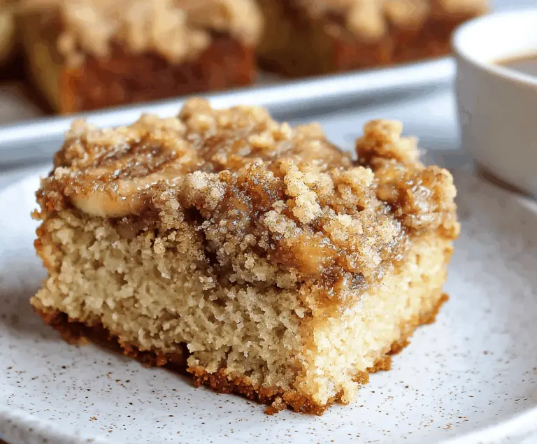 Delicious banana crumb coffee cake topped with crunchy streusel topping, perfect for breakfast or dessert