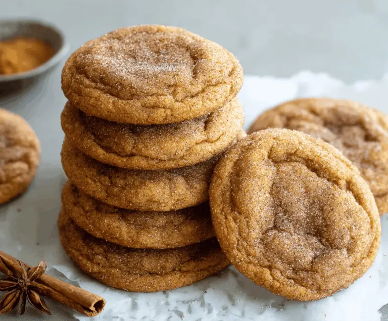 Golden brown Brown Butter Pumpkin Snickerdoodle Cookies topped with cinnamon sugar on a baking sheet, perfect for fall treats