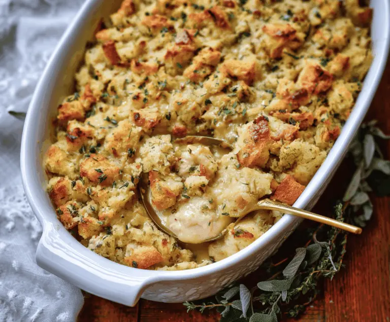Delicious chicken and stuffing bake topped with golden brown breadcrumbs, served on a plate, perfect for a hearty family dinner.