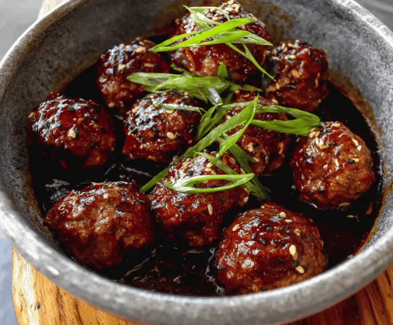 Delicious homemade Mongolian Meatballs served with savory sauce on a white plate, perfect for Asian-inspired dinner recipes.