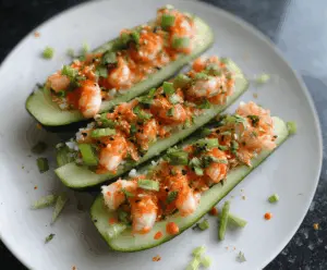 Spicy Shrimp Cucumber Sushi Boats