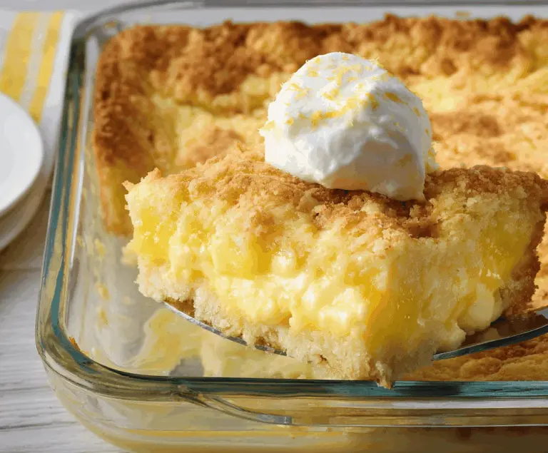 Delicious Tangy Lemon Cream Cheese Dump Cake with a golden buttery crust and zesty lemon topping, perfect for dessert