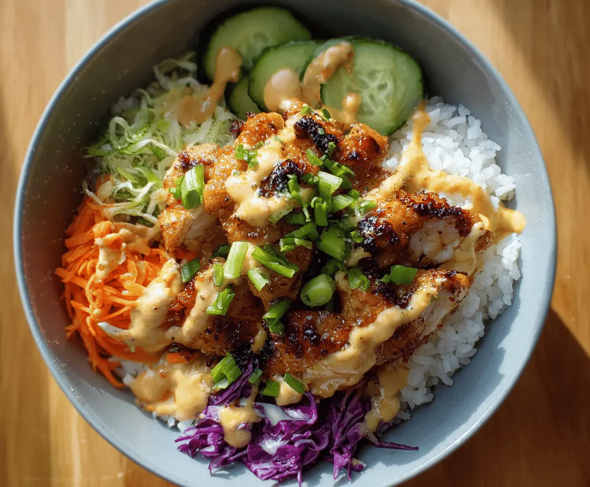 Delicious Bang Bang Chicken Bowl with crispy chicken strips, fresh vegetables, and spicy sauce served in a bowl
