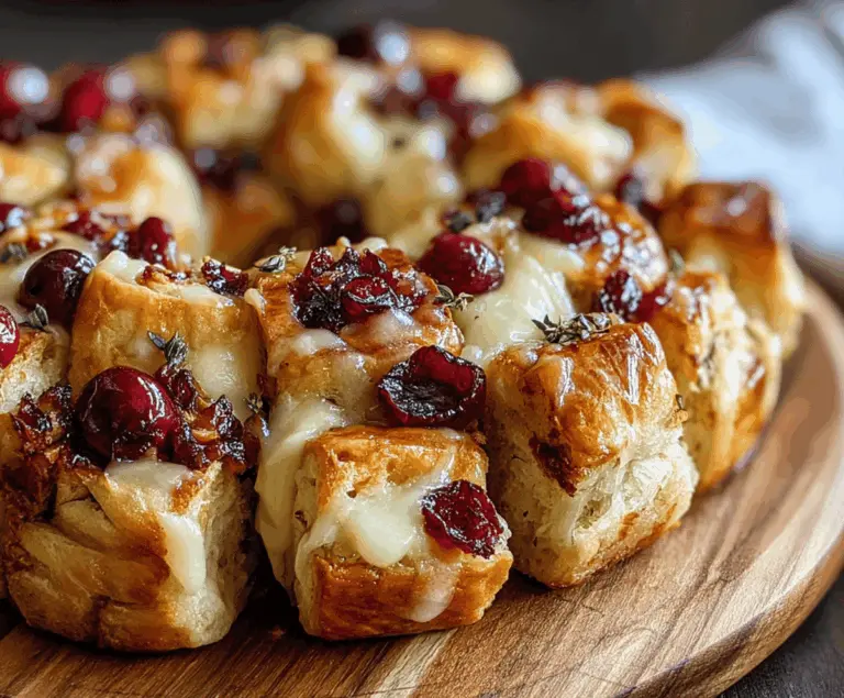 Delicious Cranberry Brie Pull-Apart Bread Bites on a serving platter, featuring gooey melted Brie and vibrant cranberries.