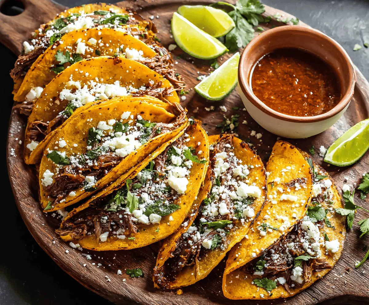 Delicious homemade birria tacos with tender beef, melted cheese, and fresh toppings on a crispy tortilla
