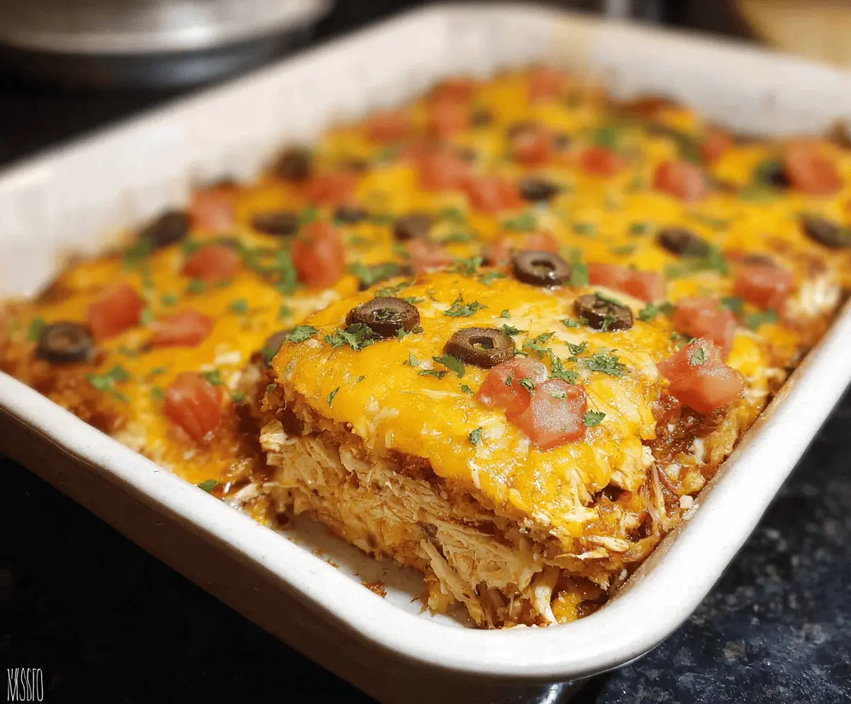 Keto Mexican Chicken Casserole topped with cheese and fresh cilantro, served in a baking dish