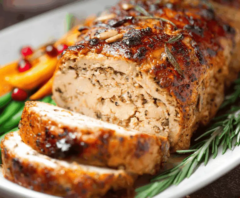 Delicious vegan turkey roast served on a platter, perfect for holiday feasts and plant-based dinners.