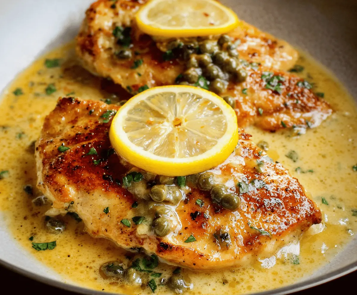 Delicious Chicken Piccata with Lemon Sauce served on a plate garnished with fresh herbs.
