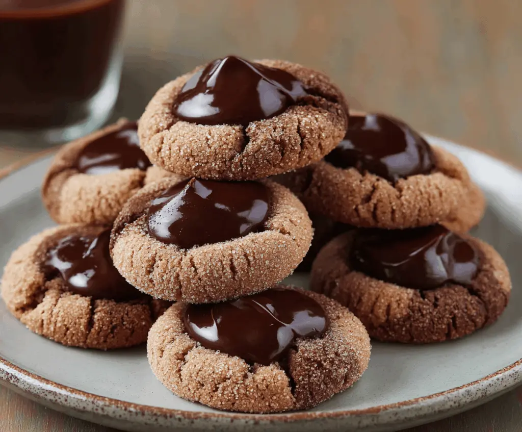 Delicious chocolate thumbprint cookies filled with rich chocolate ganache, perfect for a sweet treat.