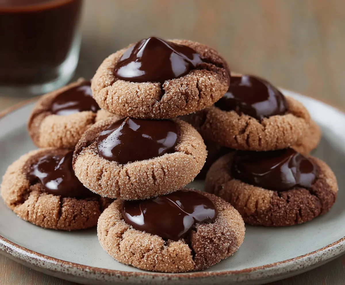Delicious chocolate thumbprint cookies filled with rich chocolate ganache, perfect for a sweet treat.