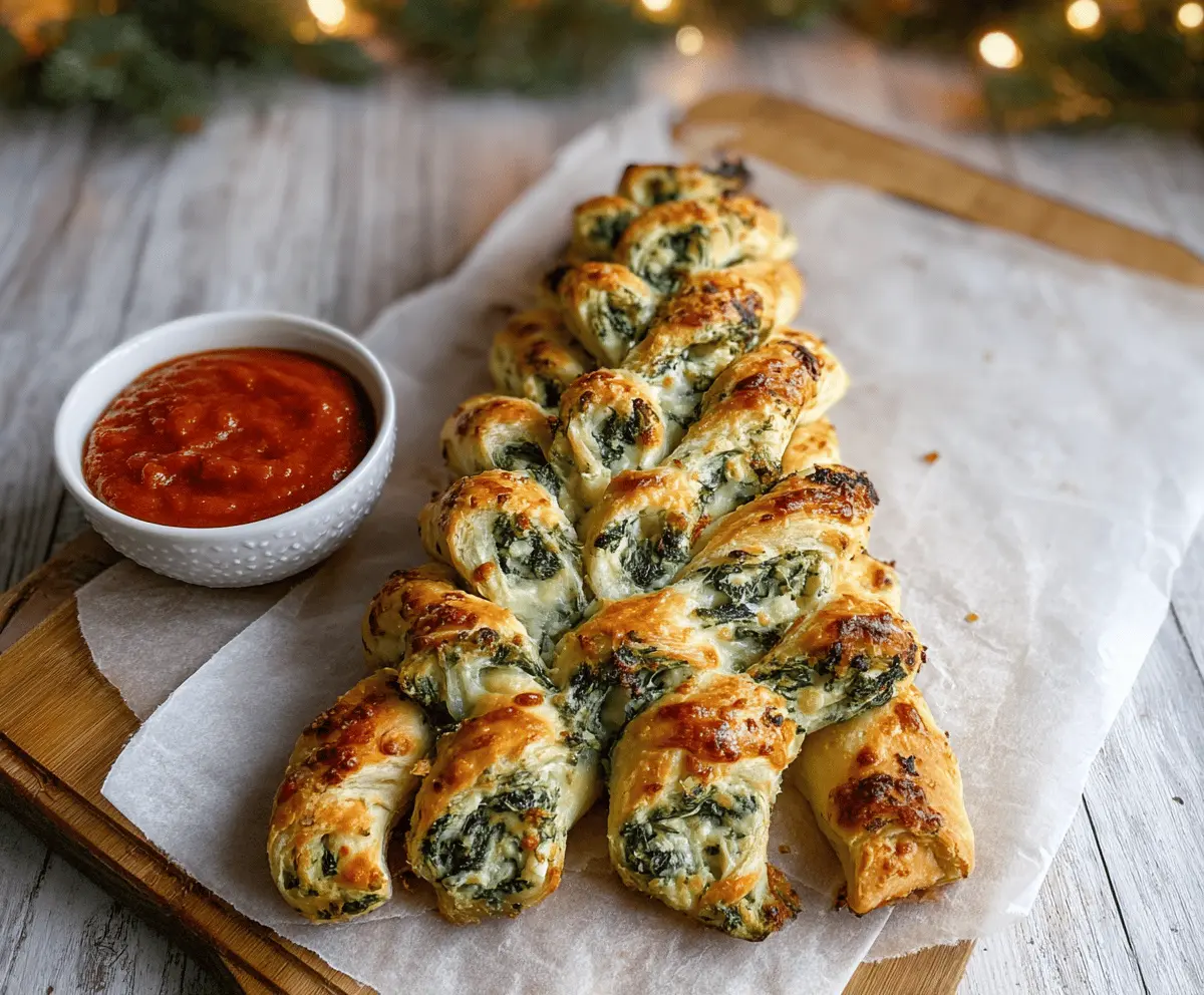 Easy Christmas Tree Spinach Dip Breadsticks