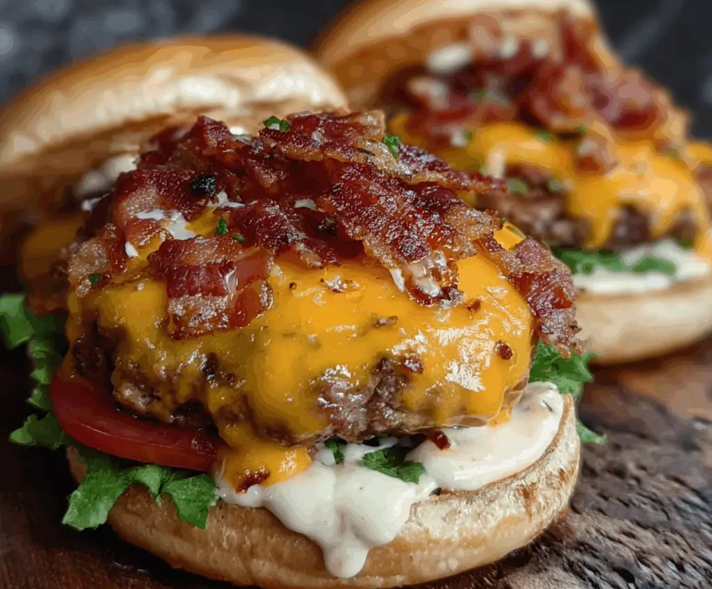 Delicious Crack Burgers with melted cheese and juicy patties stacked high