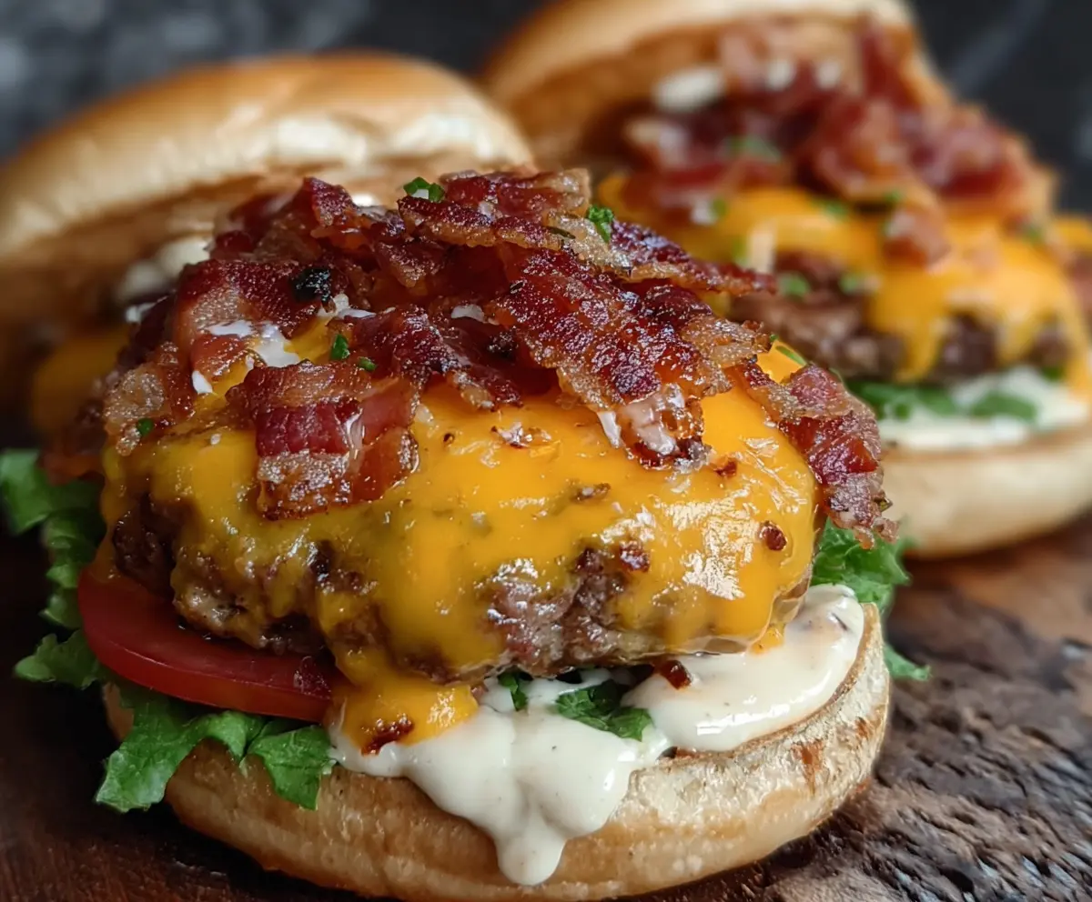 Delicious Crack Burgers with melted cheese and juicy patties stacked high