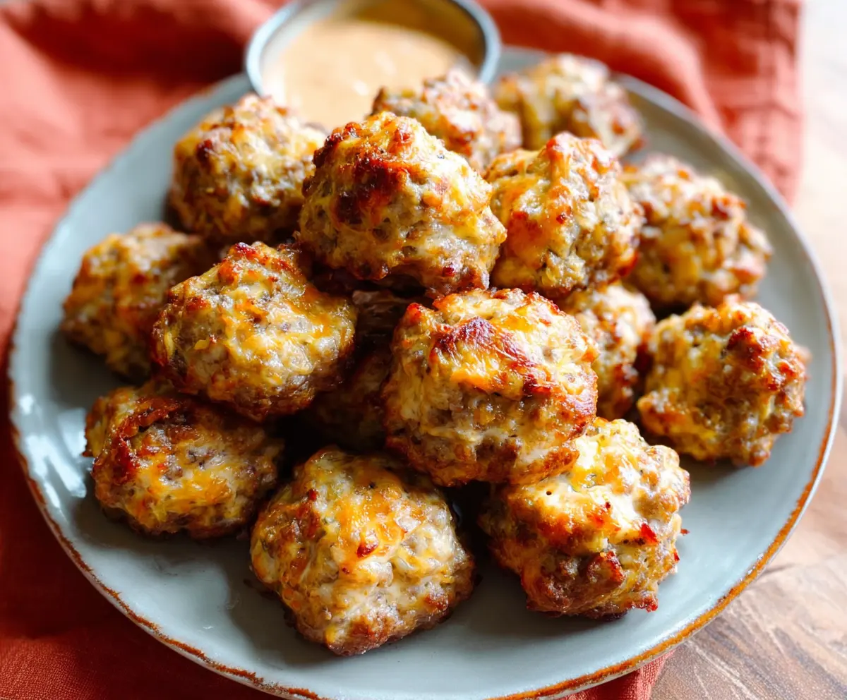 Delicious homemade cream cheese sausage balls on a plate, perfect for appetizers and parties