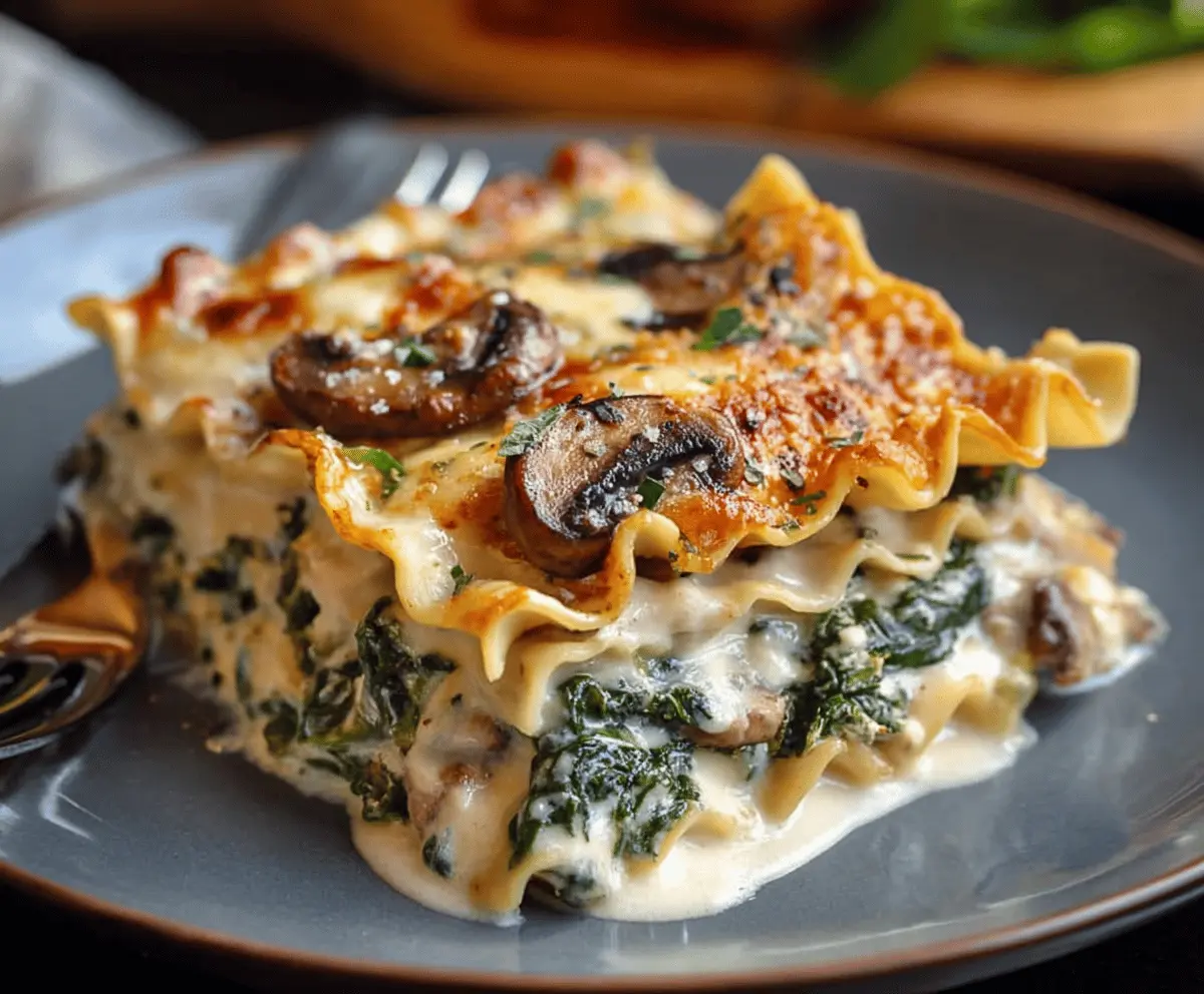 Easy Creamy Spinach Mushroom Lasagna