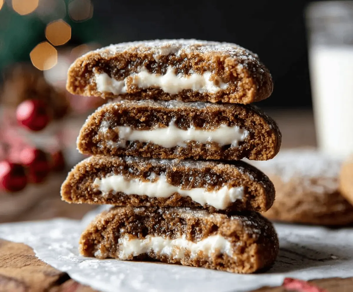 Delicious gingerbread cheesecake cookies with a golden-brown top and festive holiday decoration.