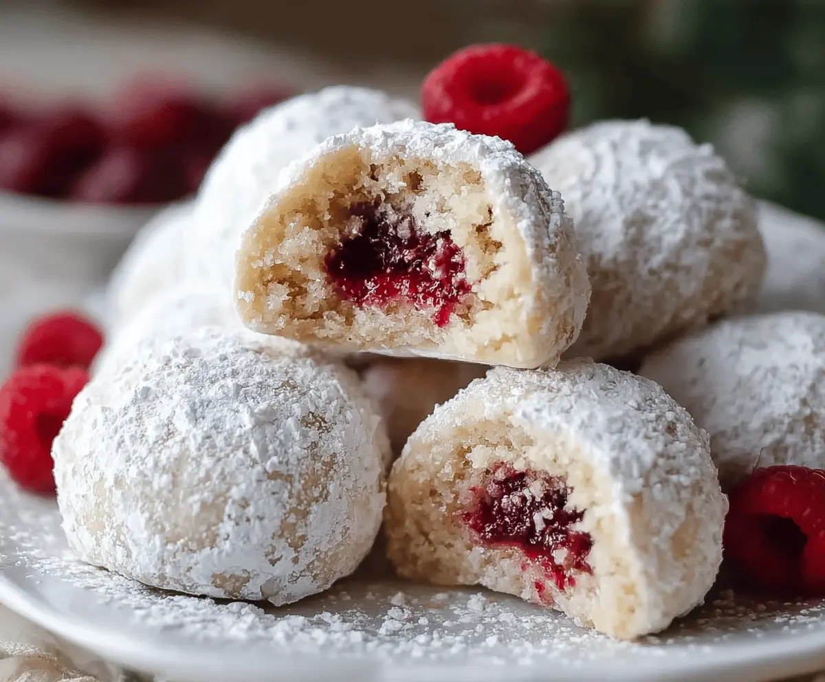 Raspberry Almond Snowball Cookies