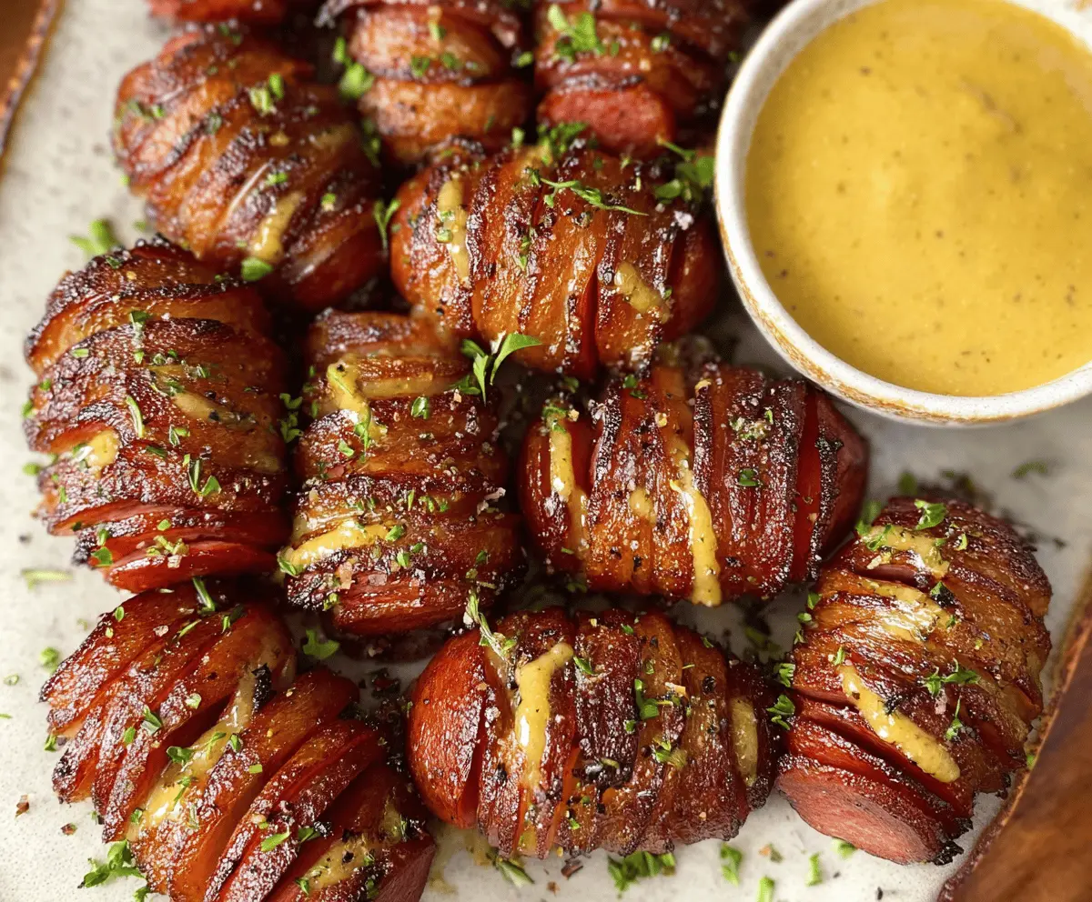 Savory Mustard Hasselback Kielbasa Bites