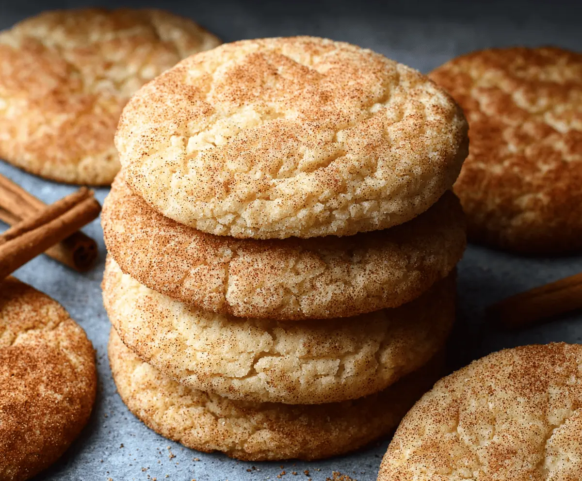 Delicious homemade Snickerdoodle Cookies with cinnamon sugar coating on a rustic plate.