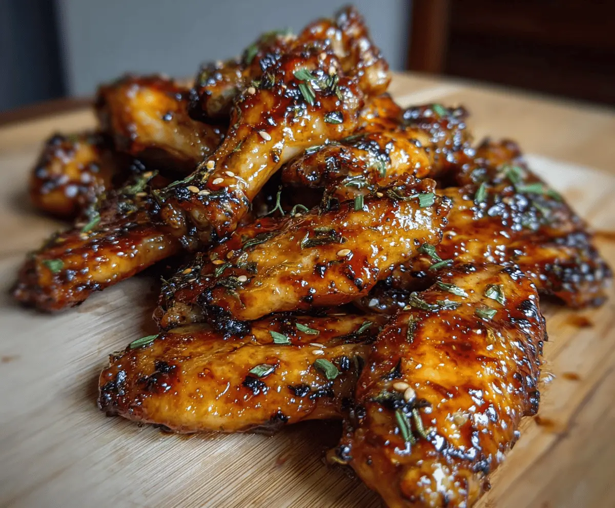 Juicy pineapple-teriyaki chicken wings glazed with sticky sauce served on a platter