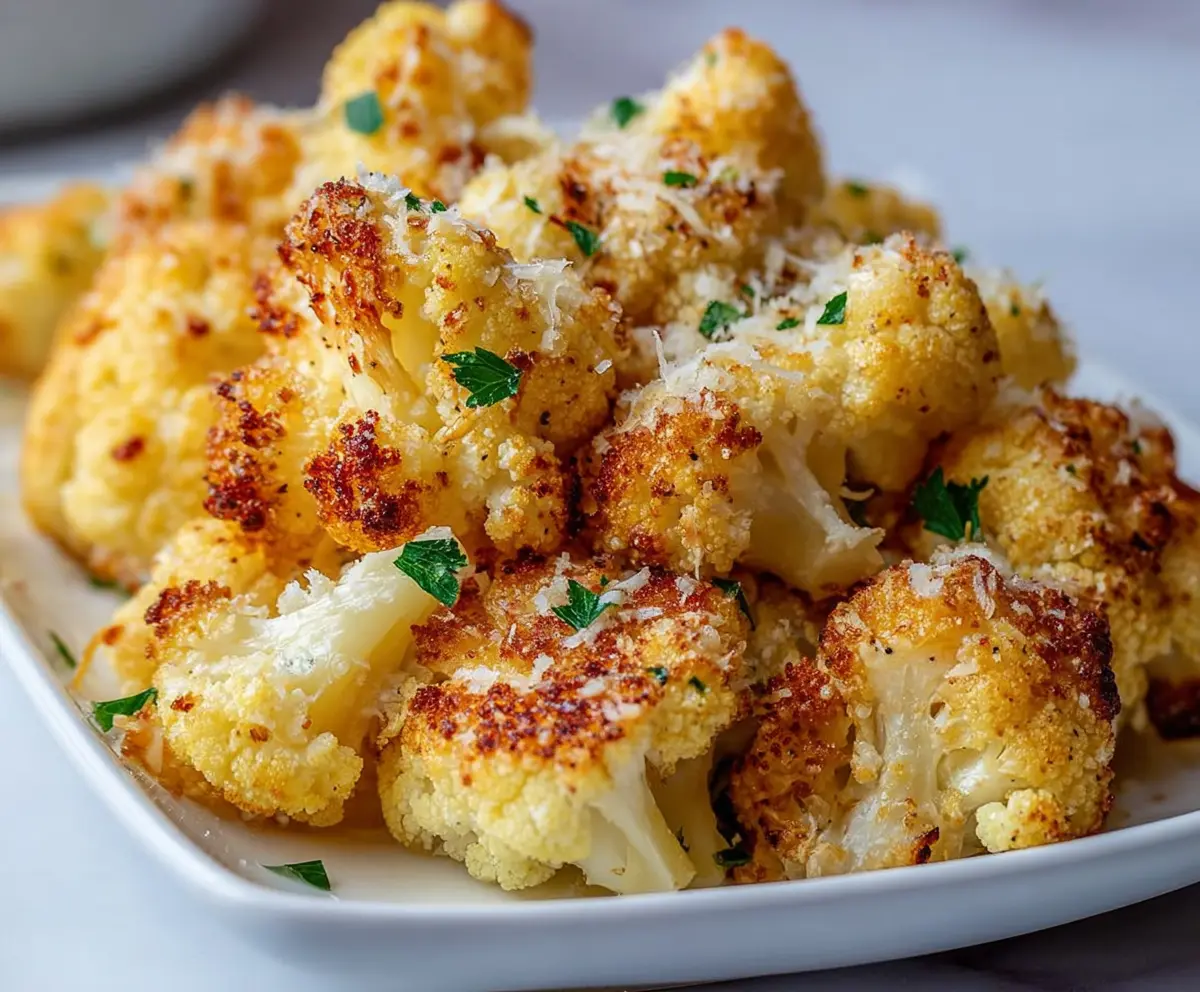 Delicious Air Fryer Parmesan Roasted Cauliflower with crispy edges and golden color