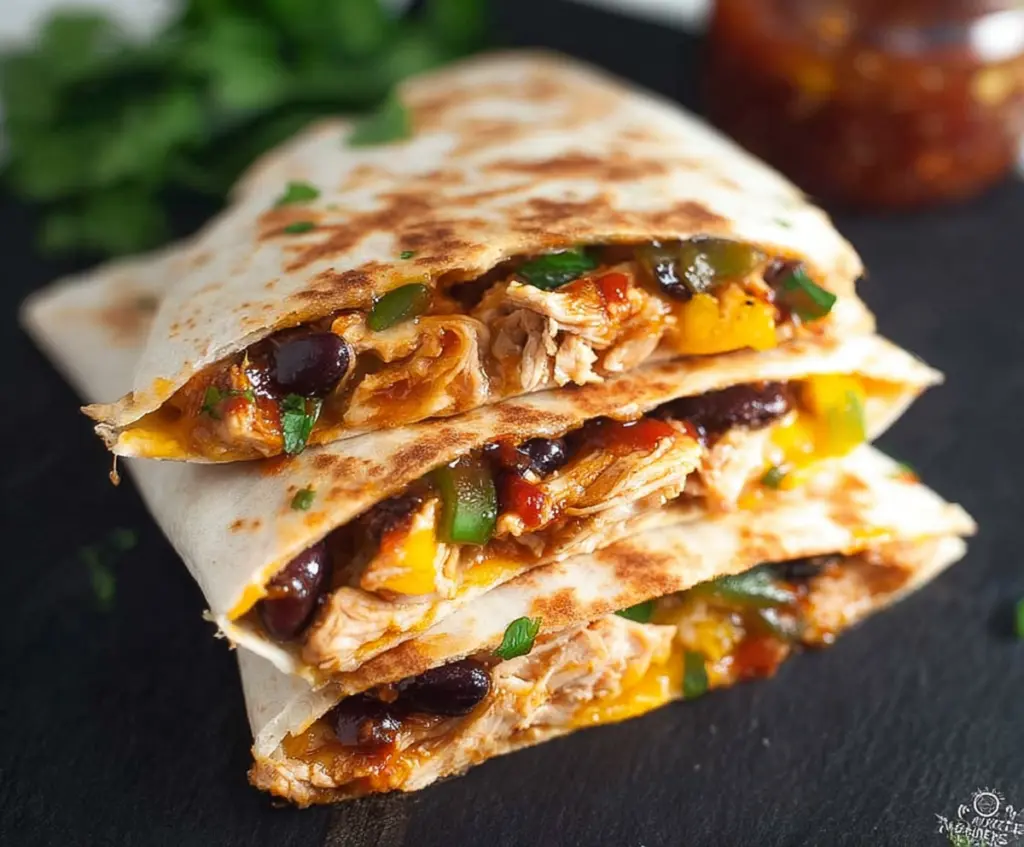 Delicious BBQ Chicken Quesadilla with melted cheese and crispy tortilla, perfect for a flavorful meal.