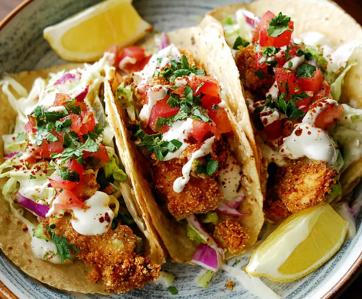 Delicious crispy chicken tacos filled with fresh ingredients and served with toppings.