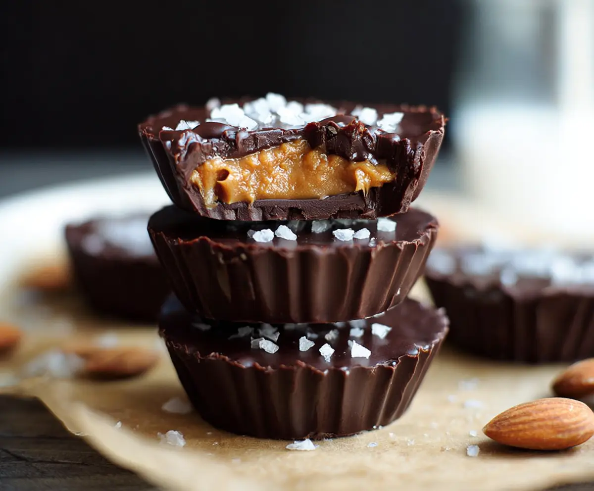 Delicious dark chocolate almond butter cups - a rich and creamy treat with a smooth chocolate coating and crunchy almond filling.