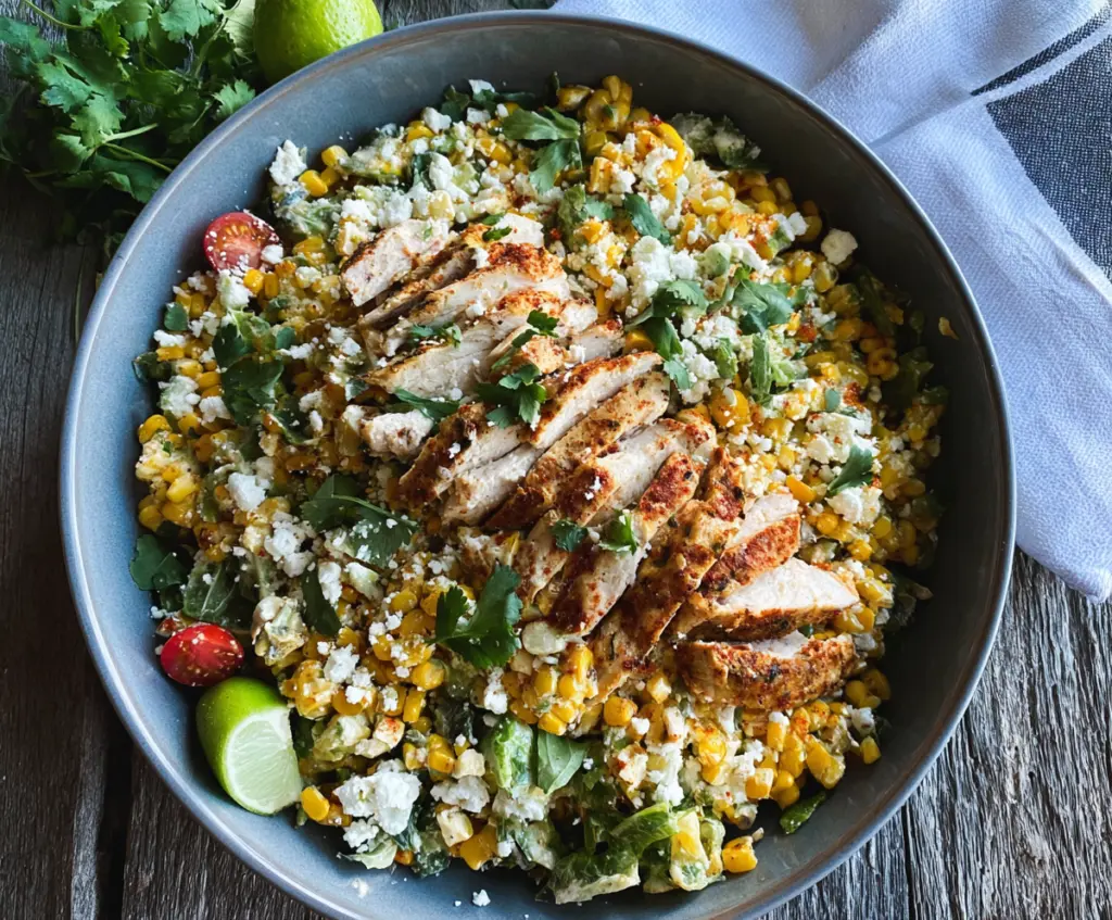 Delicious Healthy Mexican Street Corn Chicken Salad with fresh ingredients and vibrant flavors