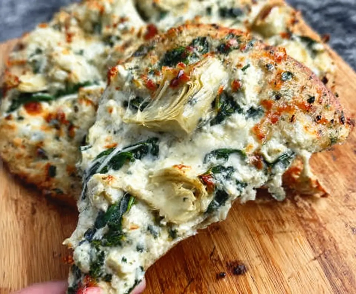 High Protein Spinach Artichoke Pizza