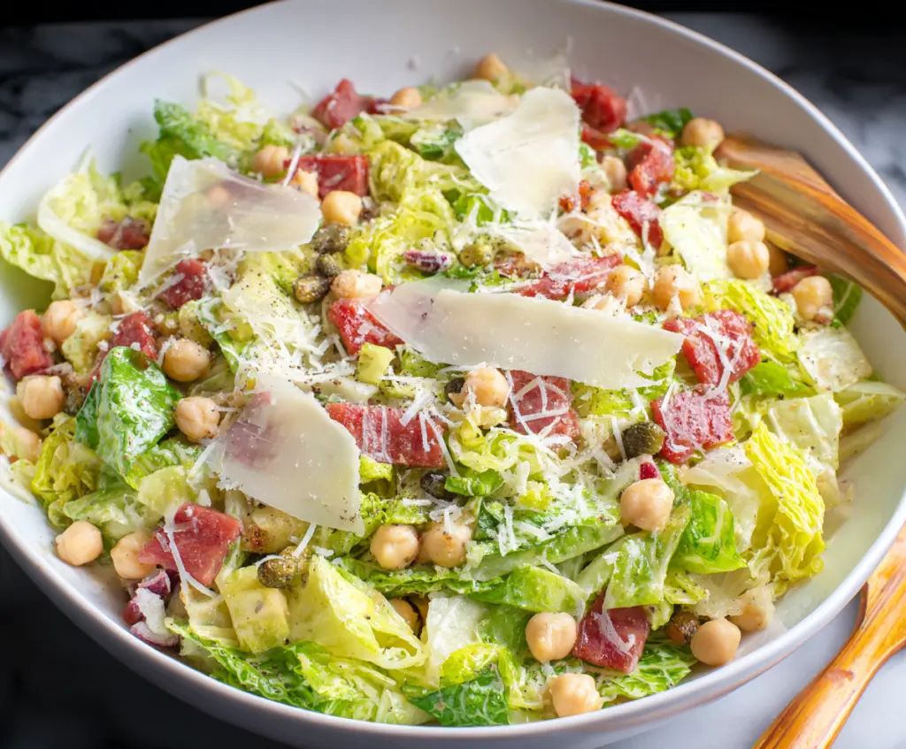 Fresh La Scala Chopped Salad with colorful vegetables and herbs ready to serve.