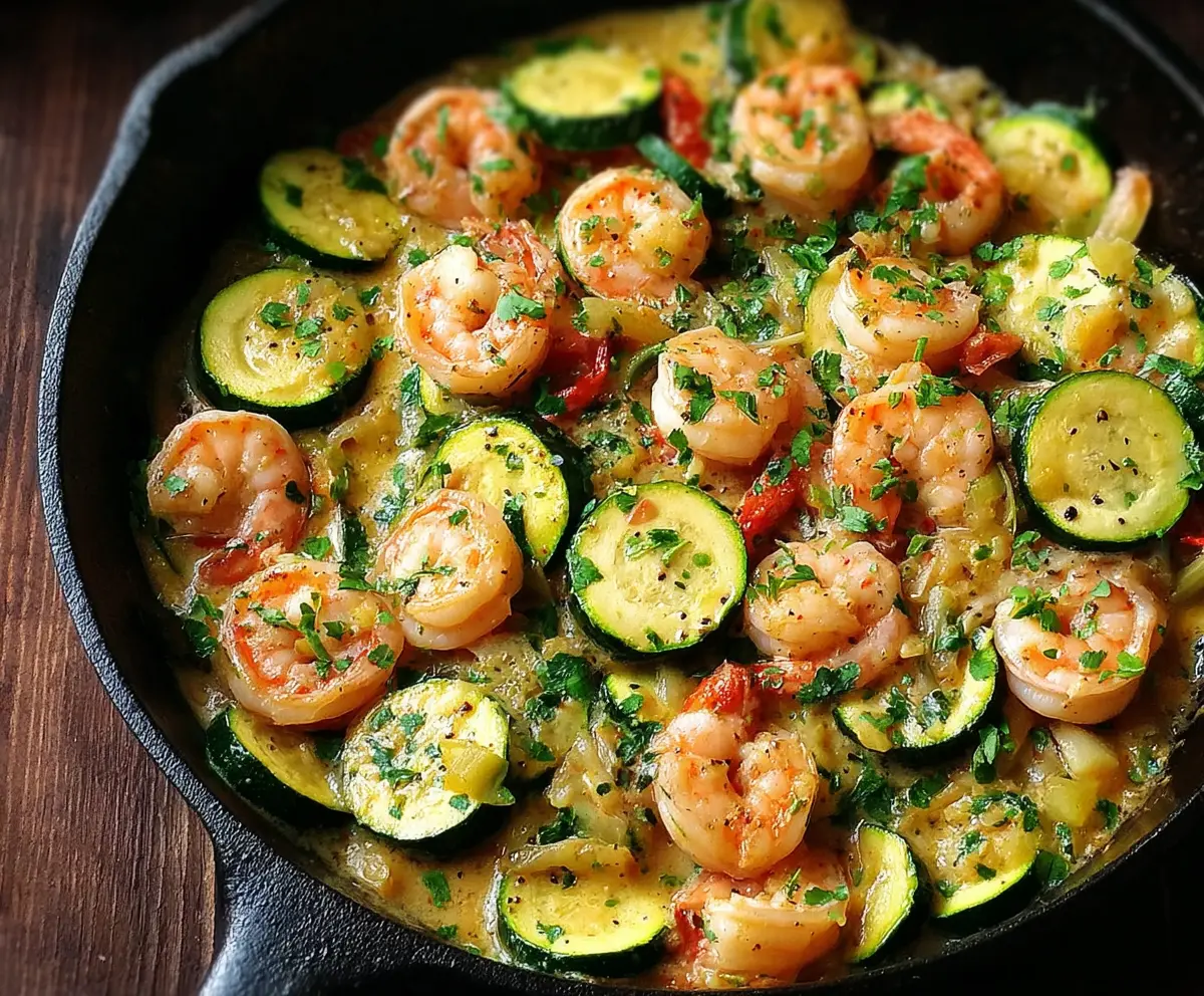 Delicious shrimp and zucchini skillet dish with fresh herbs and vibrant vegetables