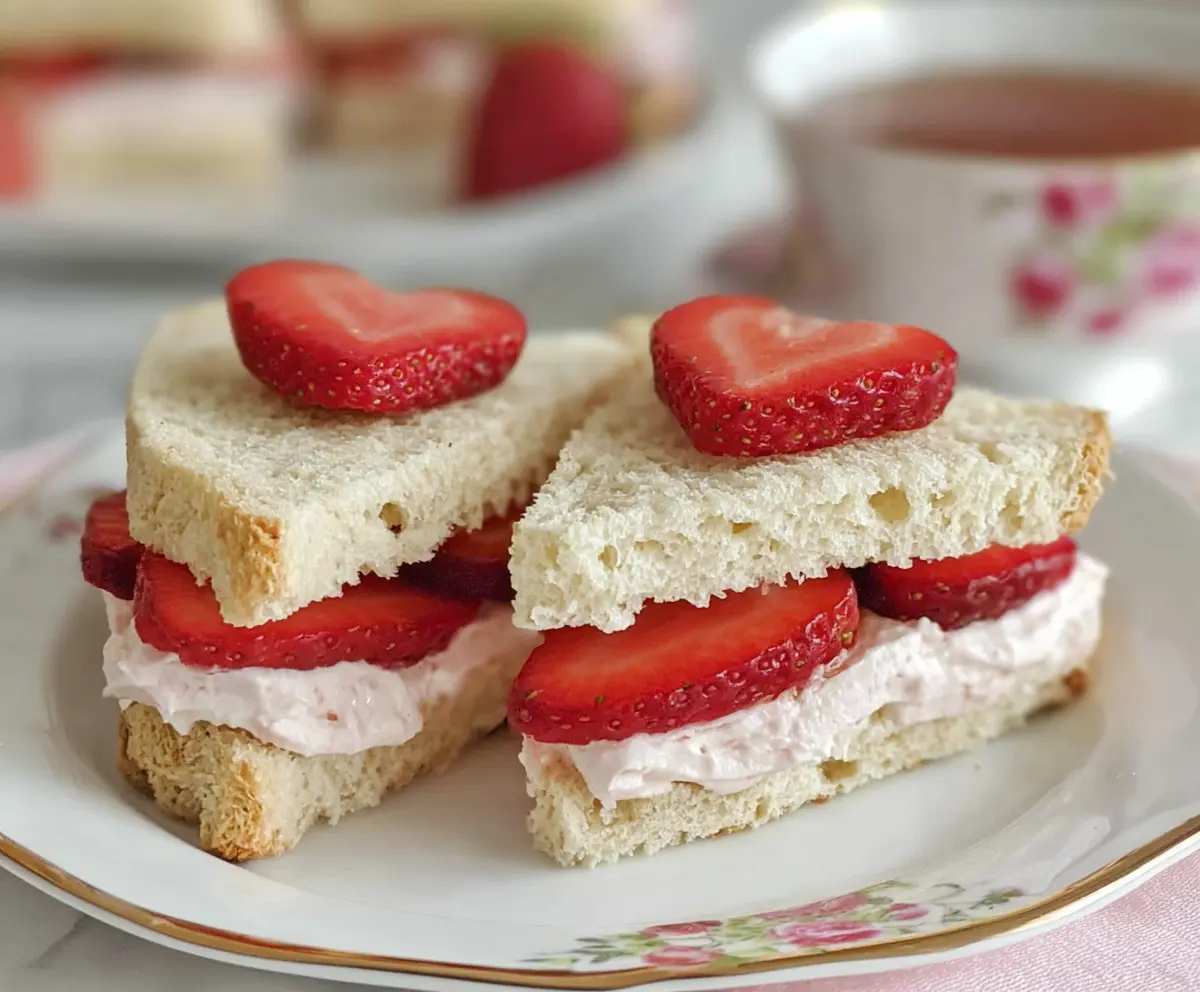 Delicious strawberry cream cheese tea sandwiches on a elegant platter for a brunch party