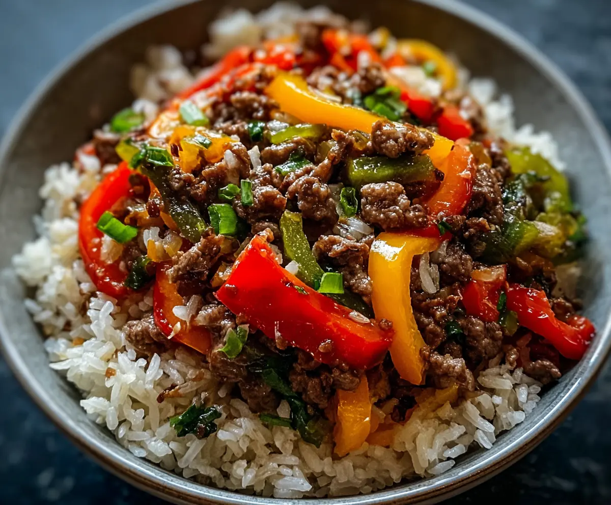 Easy Beef and Pepper Rice Bowl