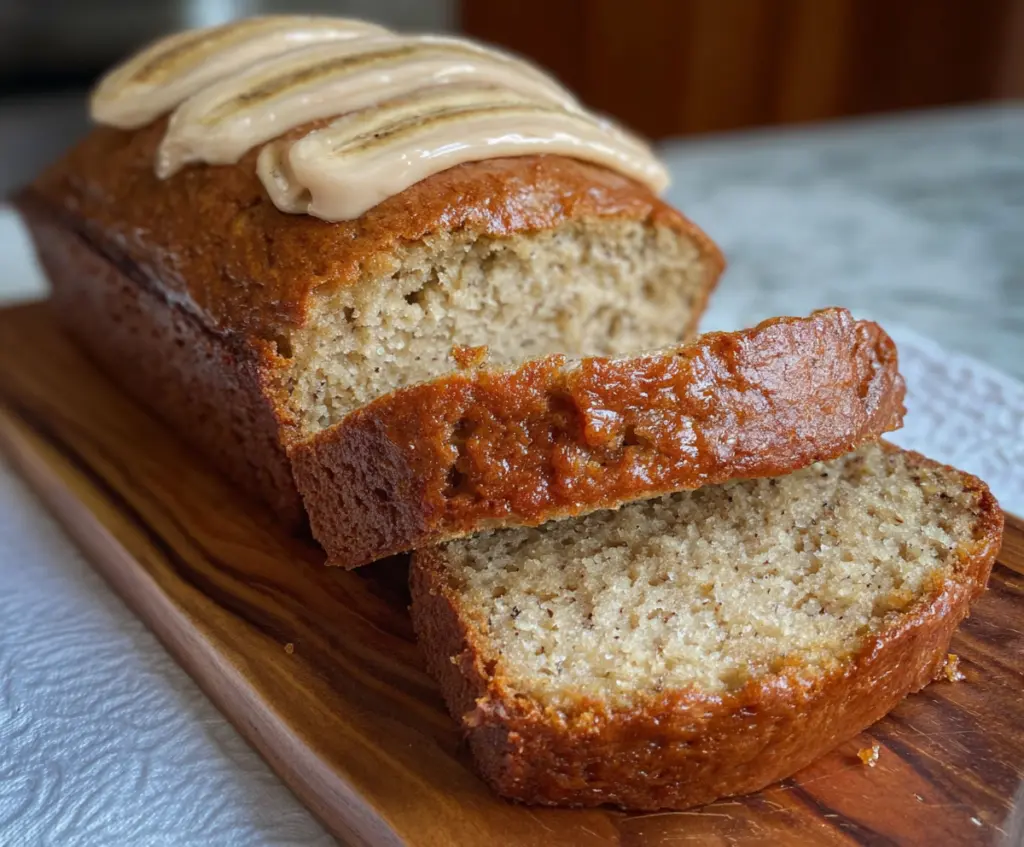 Delicious honey vanilla banana bread fresh out of the oven, perfect for breakfast or snack time.
