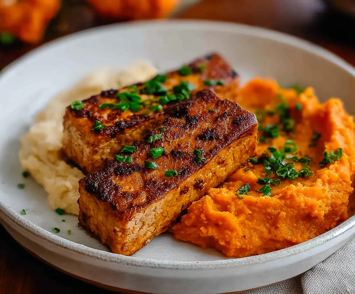 Smoky Tofu Steak with Sweet Potato Mash