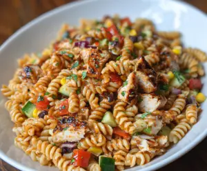 High Protein BBQ Chicken Pasta Salad