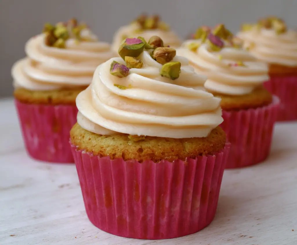 Honey Pistachio Rosewater Cupcakes