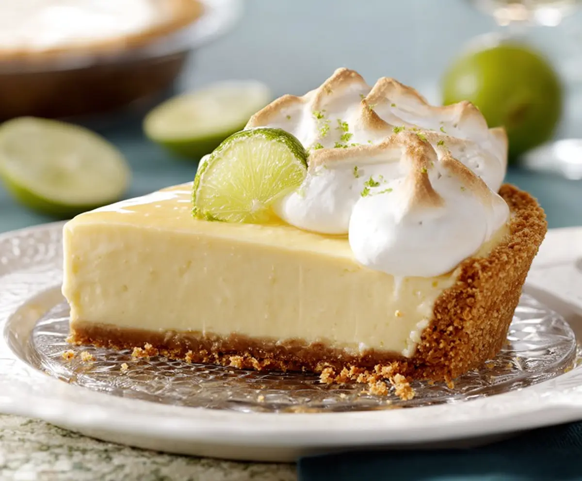 Delicious homemade Key Lime Pie with a creamy lime filling and graham cracker crust