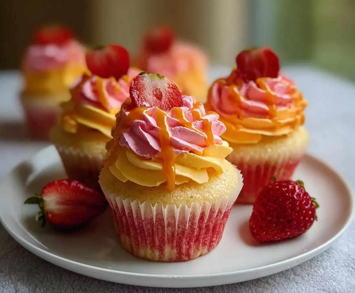 Bright Mango Strawberry Sunset Cupcakes