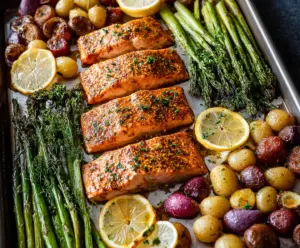 Sheet Pan Honey Mustard Salmon with Spring Veggies