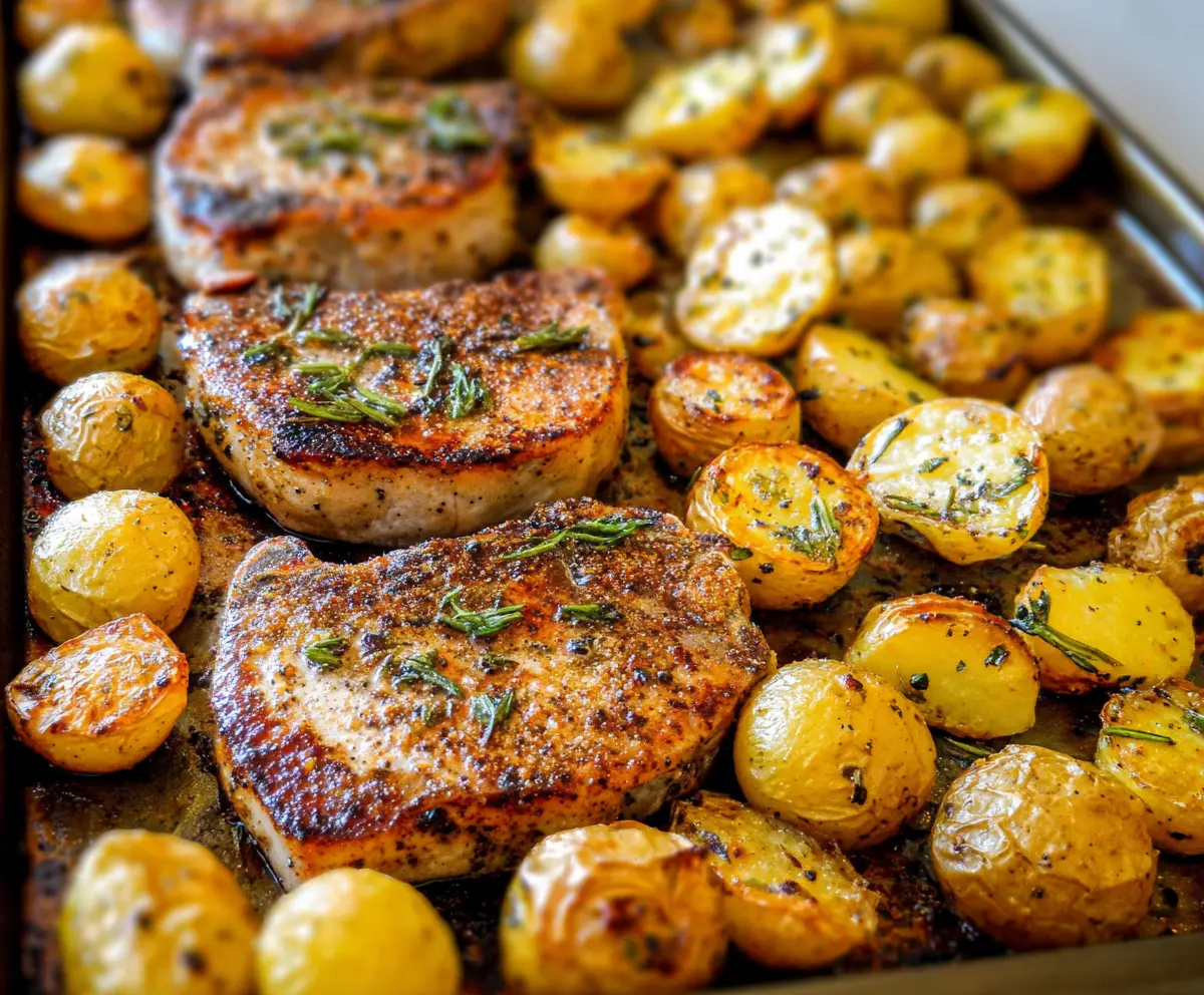 Easy Sheet Pan Pork Chops with Potatoes