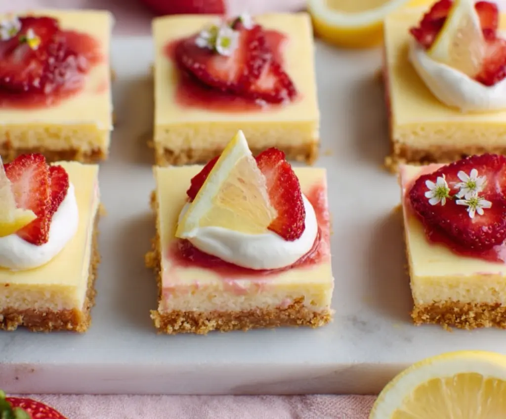 Springtime Strawberry Lemon Cheesecake Bars