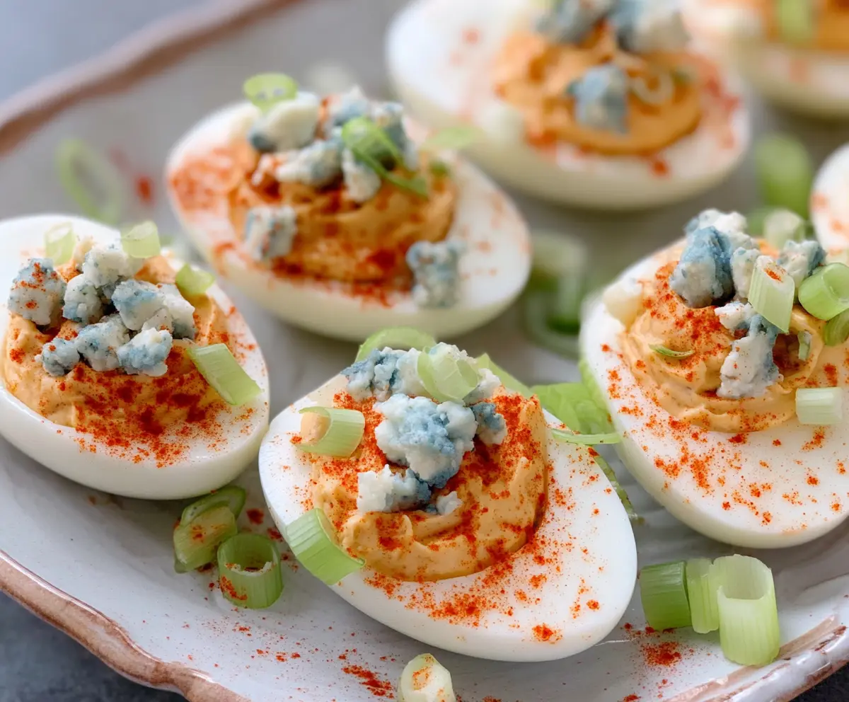 Easy Buffalo Blue Cheese Deviled Eggs