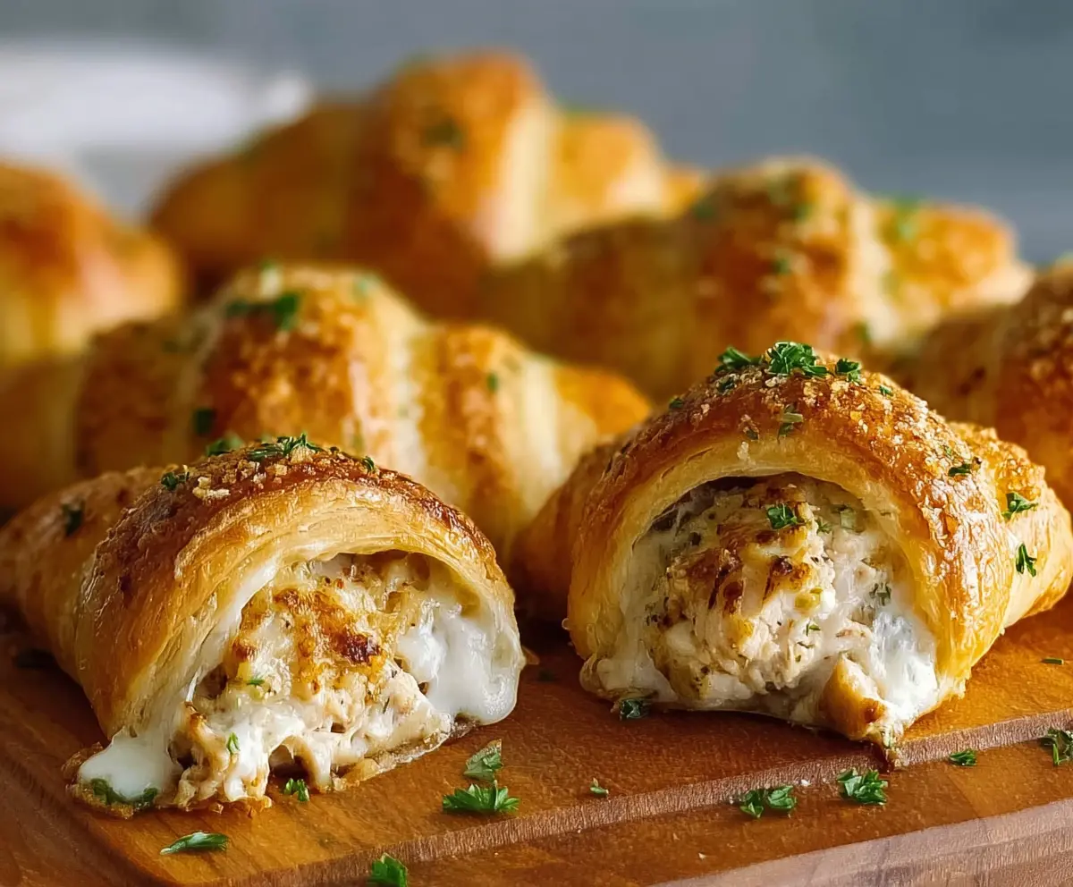 Delicious Chicken Alfredo Stuffed Crescents with creamy filling and golden crust