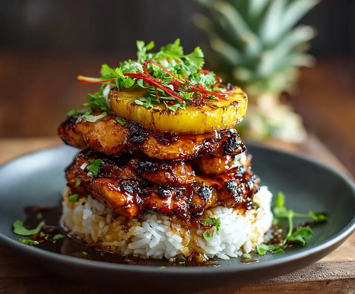 Easy Hawaiian Huli Huli Chicken Stack