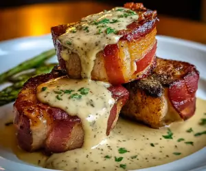 Maple Bacon Pork Chops with Dijon Mustard Cream Sauce