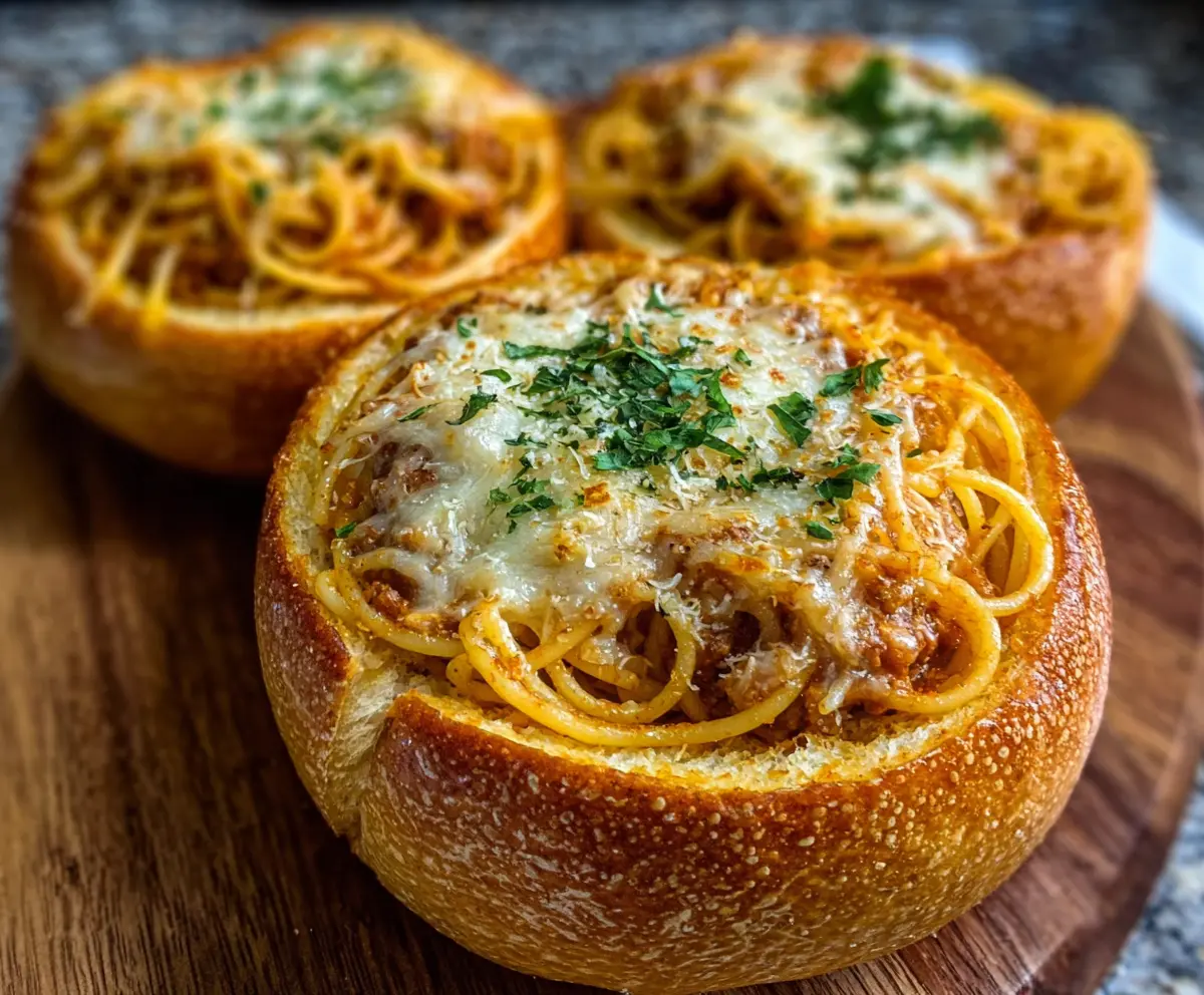 Easy Spaghetti Garlic Bread Bowls